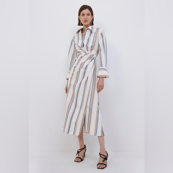 6. NWT JONATHAN SIMKHAI MARGE STRIPED MIDI DRESS IN NOUGAT STRIPE - Picture 1 of 8